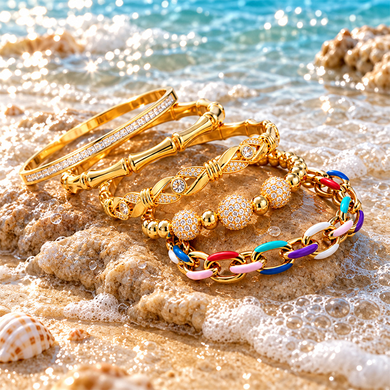 Women's Twisted Bamboo & Bead Hinged Bangle Bracelet Set, Gold-Tone